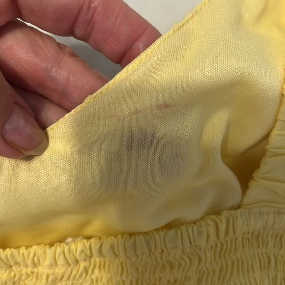 Japna szS bright yellow lined eyelet dress shorter in front elastic back EUC - Picture 9 of 12